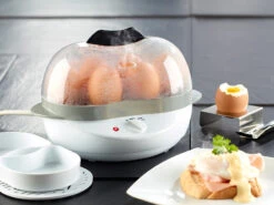 Rosenstein & Söhne Eikocher:2in1-Eierkocher Mit Warmhalte-Funktion, 400 Watt, 6 Eier Oder Rührei