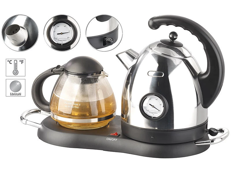 Rosenstein & Söhne Elektrische Teekanne:Edelstahl-Wasserkocher WSK-300.set Mit Teekanne 3 Rosenstein & Söhne Elektrische Teekanne:Edelstahl-Wasserkocher WSK-300.set Mit Teekanne