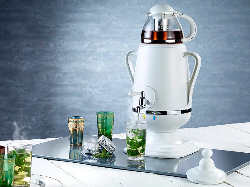 PEARL Samovar:Samowar-Teebereiter Mit Glas-Teekanne, 2.300 Watt, 3,5 Und 0,5 Liter 4 PEARL Samovar:Samowar-Teebereiter Mit Glas-Teekanne, 2.300 Watt, 3,5 Und 0,5 Liter – Bild 2