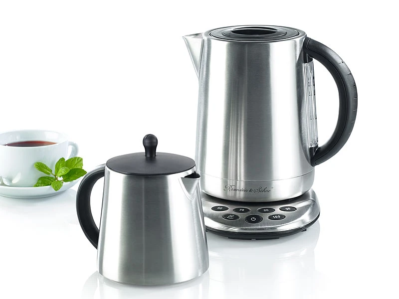 Rosenstein & Söhne Teemaschine:2in1-Edelstahl-Wasserkocher WSK-250.set & Teekanne 4 Rosenstein & Söhne Teemaschine:2in1-Edelstahl-Wasserkocher WSK-250.set & Teekanne – Bild 2