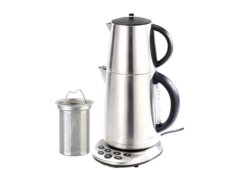 Rosenstein & Söhne Teemaschine:2in1-Edelstahl-Wasserkocher WSK-250.set & Teekanne 3 Rosenstein & Söhne Teemaschine:2in1-Edelstahl-Wasserkocher WSK-250.set & Teekanne