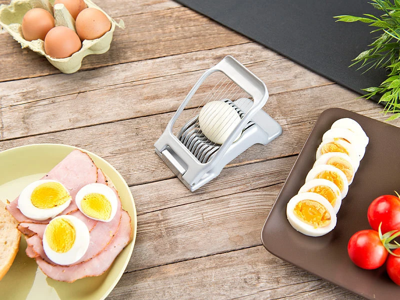 Rosenstein & Söhne Gemüseschneider:2er-Set Vollmetall-Eierschneider Mit Je10 Edelstahl-Drähten 9 Rosenstein & Söhne Gemüseschneider:2er-Set Vollmetall-Eierschneider Mit Je10 Edelstahl-Drähten – Bild 7