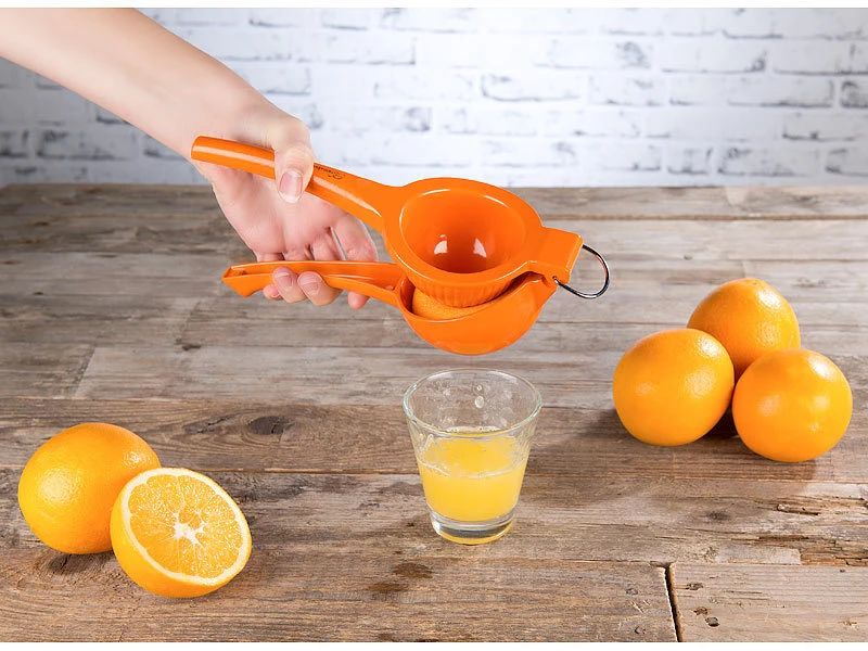 Rosenstein & Söhne Zitruspresse Hand:Manuelle Zitrus- & Saftpresse Aus Metall Für Orangen, Ø 8,5 Cm, Orange 5 Rosenstein & Söhne Zitruspresse Hand:Manuelle Zitrus- & Saftpresse Aus Metall Für Orangen, Ø 8,5 Cm, Orange – Bild 3