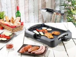 Rosenstein & Söhne Elektrogrill:XL-Tischgrill M. Glasdeckel, Keramik-beschichtete Grillplatte, 2.200 W -Rosenstein & Söhne Shop nc5918 11