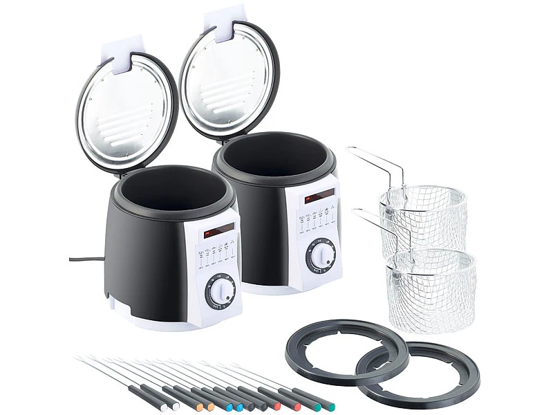 Rosenstein & Söhne Mini Friteuse:2er-Set Kompakte Tisch-Fritteusen Mit Fondue-Set, 0,9 Liter, 840 Watt 3 Rosenstein & Söhne Mini Friteuse:2er-Set Kompakte Tisch-Fritteusen Mit Fondue-Set, 0,9 Liter, 840 Watt