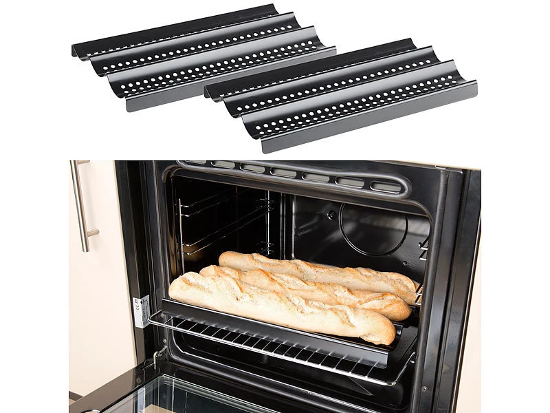 Rosenstein & Söhne Blech:2er-Set Baguette-Backbleche Aus Carbonstahl, Anti-Haft-beschichtet 4 Rosenstein & Söhne Blech:2er-Set Baguette-Backbleche Aus Carbonstahl, Anti-Haft-beschichtet – Bild 2