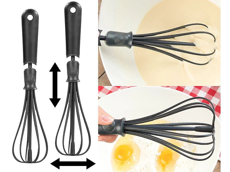 Rosenstein & Söhne Schneebesen Plastik:2er-Set Flexible Schneebesen, Verstellbare Breite 3 Rosenstein & Söhne Schneebesen Plastik:2er-Set Flexible Schneebesen, Verstellbare Breite