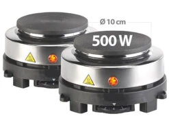 Rosenstein & Söhne Einzelkochplatte:2er-Set Elektrische Mini-Einzel-Kochplatten, Stufenlos, Je 500 Watt