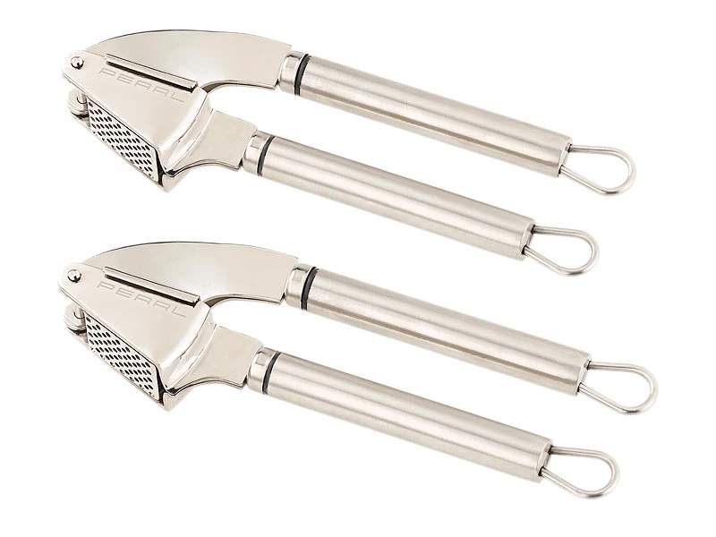 PEARL Knoblauchquetsche:2er-Set Massive XL-Edelstahl-Knoblauchpressen, Ausklappbare Loch-Siebe 4 PEARL Knoblauchquetsche:2er-Set Massive XL-Edelstahl-Knoblauchpressen, Ausklappbare Loch-Siebe – Bild 2