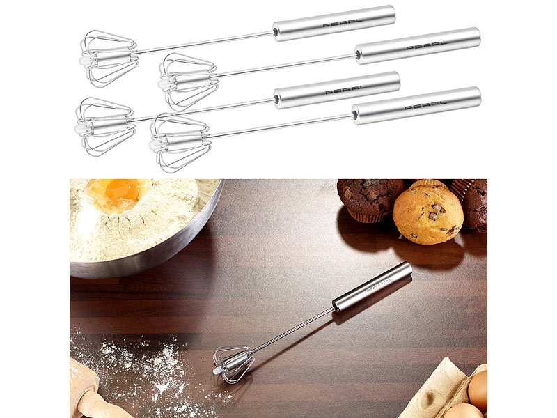 PEARL Automatik Schneebesen:4er-Set Multi-Quirls Mit Drehautomatik, Edelstahl, 25cm 3 PEARL Automatik Schneebesen:4er-Set Multi-Quirls Mit Drehautomatik, Edelstahl, 25cm