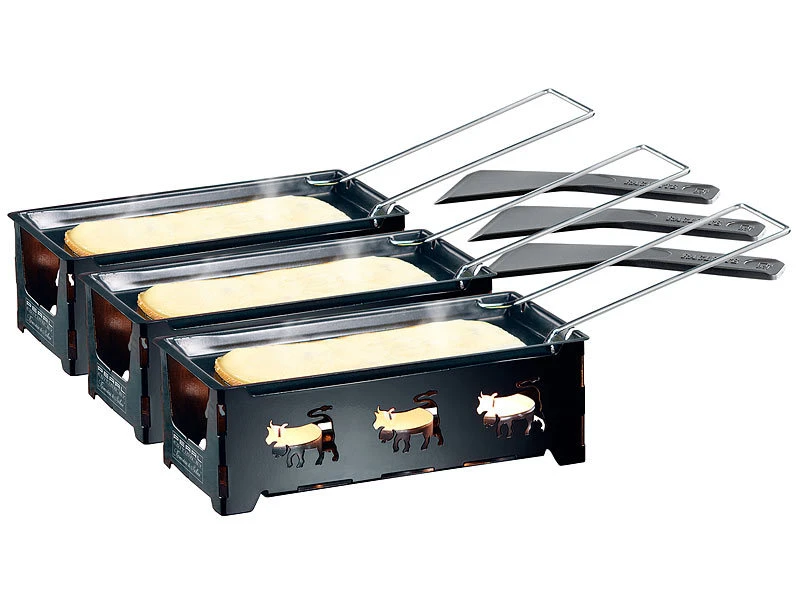Rosenstein & Söhne Raclette Teelichtofen:3er-Set Teelicht-Raclette, Mit Schaber 4 Rosenstein & Söhne Raclette Teelichtofen:3er-Set Teelicht-Raclette, Mit Schaber – Bild 2