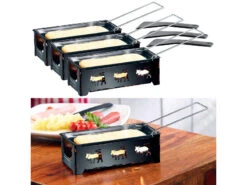 Rosenstein & Söhne Raclette Teelichtofen:3er-Set Teelicht-Raclette, Mit Schaber