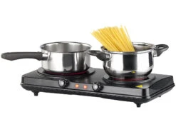 Rosenstein & Söhne Doppelkochfeld:Glaskeramik-Doppel-Kochfeld, Infrarot-Wärme, 2.000 W, Ø 16,4 & 18,8 Cm