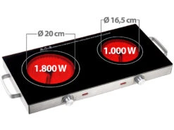 Rosenstein & Söhne Kochfeld:Glaskeramik-Doppelkochfeld Mit Infrarot-Wärme; 2.800 W; Ø 16.5 & 20 Cm