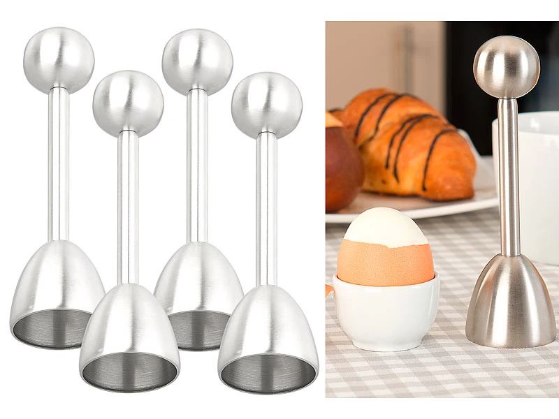 Rosenstein & Söhne Eierschalenbrecher:4er-Set Eierköpfer & Eieröffner Aus Edelstahl, Für Harte & Weiche Eier 3 Rosenstein & Söhne Eierschalenbrecher:4er-Set Eierköpfer & Eieröffner Aus Edelstahl, Für Harte & Weiche Eier