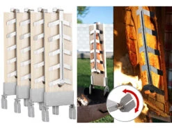 Rosenstein & Söhne Flammlachsbrett:Flammlachs-Bretter, Zedernholz, Neigbare Edelstahl-Halterung, 4er-Set