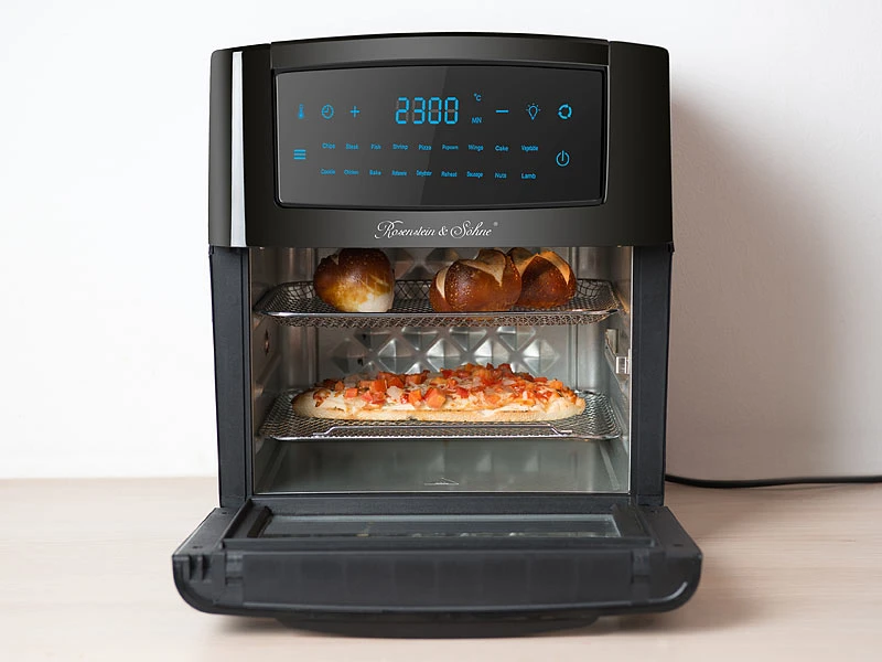 Rosenstein & Söhne Heißluftfritteuse:Digitale XXL-Heißluft-Fritteuse & Mini-Umluft-Ofen, 18 Programme, 12 L 8 Rosenstein & Söhne Heißluftfritteuse:Digitale XXL-Heißluft-Fritteuse & Mini-Umluft-Ofen, 18 Programme, 12 L – Bild 6