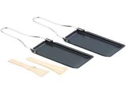 Rosenstein & Söhne Grillpfännchen:2er-Set Grill-Pfännchen Mit Klappbarem Griff, Spülmaschinenfest