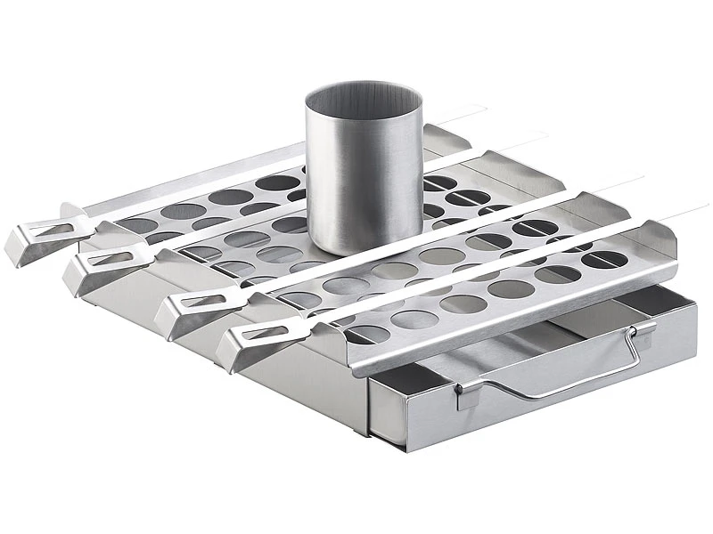 Rosenstein & Söhne Grillaufsatz:5in1-Grill-Aufsatz Aus Edelstahl, 4 Spieße, Für Hähnchen, Gemüse & Co. 5 Rosenstein & Söhne Grillaufsatz:5in1-Grill-Aufsatz Aus Edelstahl, 4 Spieße, Für Hähnchen, Gemüse & Co. – Bild 3