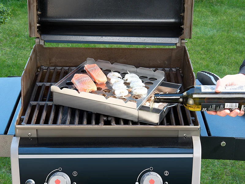 Rosenstein & Söhne Grillaufsatz:5in1-Grill-Aufsatz Aus Edelstahl, 4 Spieße, Für Hähnchen, Gemüse & Co. 14 Rosenstein & Söhne Grillaufsatz:5in1-Grill-Aufsatz Aus Edelstahl, 4 Spieße, Für Hähnchen, Gemüse & Co. – Bild 12