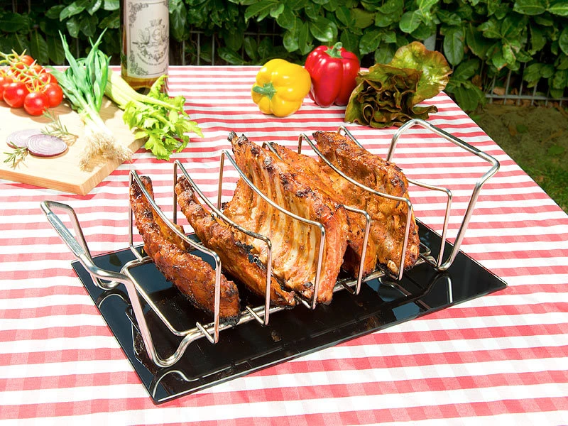 Rosenstein & Söhne Rippchenhalter:2in1-Sparerib-Halter Und Bratenkorb Für Grill Und Ofen, Edelstahl 9 Rosenstein & Söhne Rippchenhalter:2in1-Sparerib-Halter Und Bratenkorb Für Grill Und Ofen, Edelstahl – Bild 7