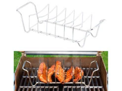 Rosenstein & Söhne Rippchenhalter:2in1-Sparerib-Halter Und Bratenkorb Für Grill Und Ofen, Edelstahl