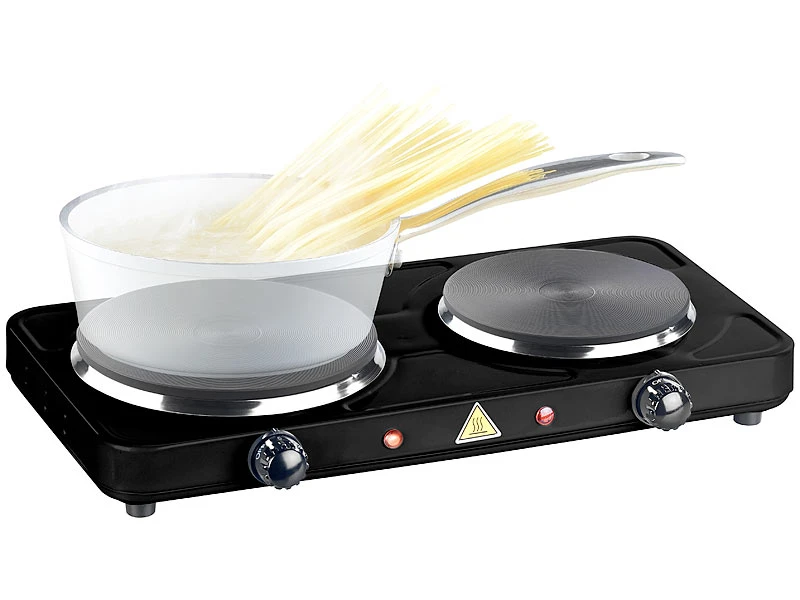 Rosenstein & Söhne 2 Platten Herd:Kompakte Elektrische Doppel-Kochplatte, Ø 15,5 Und 18,5 Cm, 2.500 Watt 3 Rosenstein & Söhne 2 Platten Herd:Kompakte Elektrische Doppel-Kochplatte, Ø 15,5 Und 18,5 Cm, 2.500 Watt