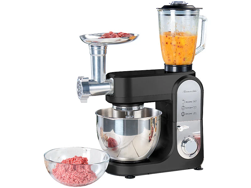 Rosenstein & Söhne All In One Küchengerät:All-in-One-Küchenmaschine Mit Fleischwolf Und Mixaufsatz, 1.000 Watt 4 Rosenstein & Söhne All In One Küchengerät:All-in-One-Küchenmaschine Mit Fleischwolf Und Mixaufsatz, 1.000 Watt – Bild 2