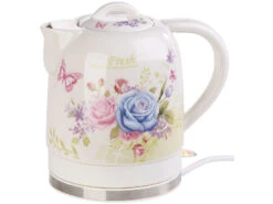 Rosenstein & Söhne Wasserkocher Blumen:Keramik-Wasserkocher Mit Blumenmuster, 1,7 Liter, 1.500 Watt