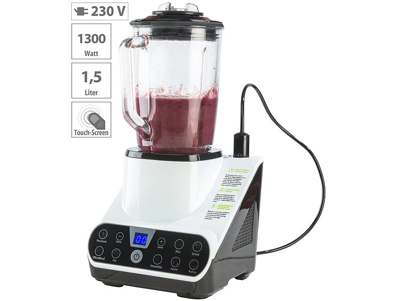 Rosenstein & Söhne Vakuum Mixer:Standmixer Mit Vakuumier-Funktion & LED-Touch-Display, 1,5 L, 1.300 W 3 Rosenstein & Söhne Vakuum Mixer:Standmixer Mit Vakuumier-Funktion & LED-Touch-Display, 1,5 L, 1.300 W