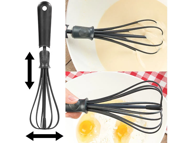 Rosenstein & Söhne Schneebesen Plastik:2er-Set Flexible Schneebesen, Verstellbare Breite 10 Rosenstein & Söhne Schneebesen Plastik:2er-Set Flexible Schneebesen, Verstellbare Breite – Bild 8