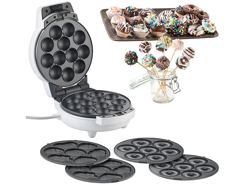 Rosenstein & Söhne Donutmaker:3in1-Donut-, Cupcake- Und Cakepop-Maker, Antihaftbeschichtet, 600 Watt 3 Rosenstein & Söhne Donutmaker:3in1-Donut-, Cupcake- Und Cakepop-Maker, Antihaftbeschichtet, 600 Watt