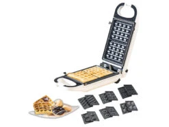 Rosenstein & Söhne Waffeleisen:6in1-Snack-Maker, Auswechselbare Formen, Antihaftbeschichtet, 700 Watt