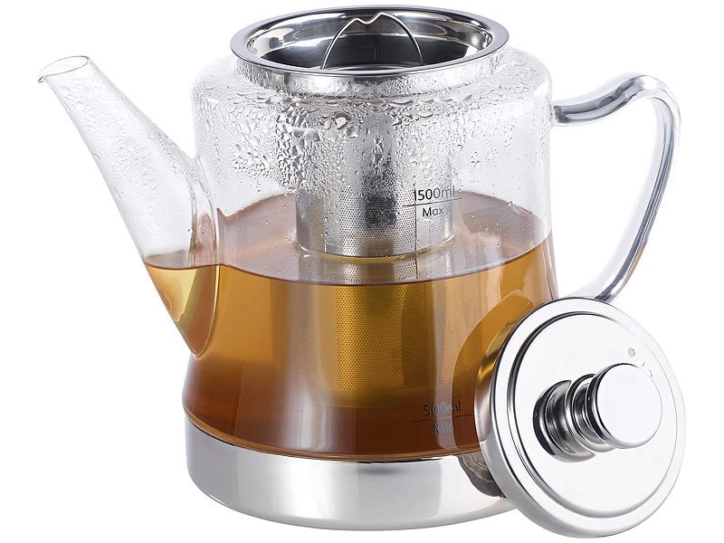 Rosenstein & Söhne Teekocher:2in1-Glas-Teebereiter & Teekanne Für Alle Herde, Auch Induktion, 1,5 L 7 Rosenstein & Söhne Teekocher:2in1-Glas-Teebereiter & Teekanne Für Alle Herde, Auch Induktion, 1,5 L – Bild 5