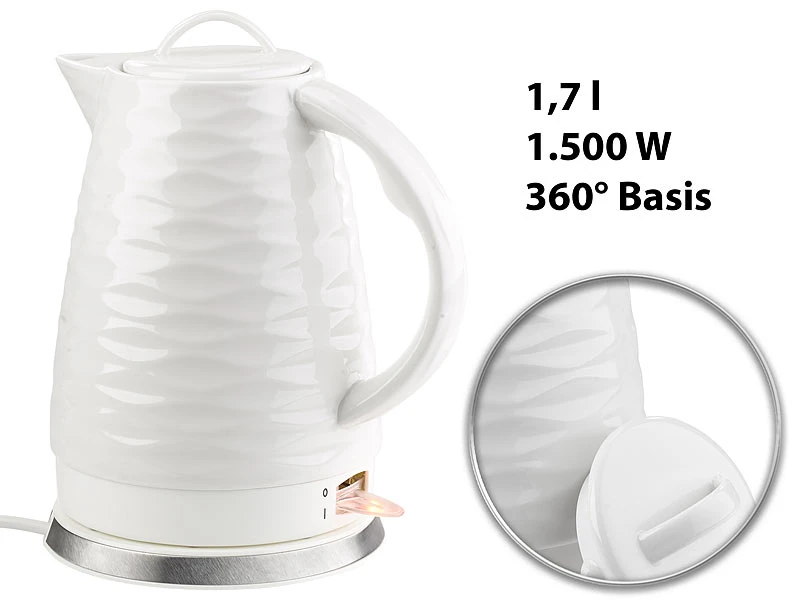 Rosenstein & Söhne Wasserkocher Porzellan:Porzell-Wasserkocher WSK-270.rtr, 1,7 L, 1500W Mit Kaffee-/Tee-Service 5 Rosenstein & Söhne Wasserkocher Porzellan:Porzell-Wasserkocher WSK-270.rtr, 1,7 L, 1500W Mit Kaffee-/Tee-Service – Bild 4