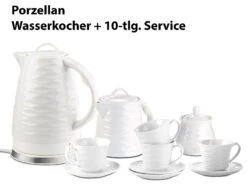 Rosenstein & Söhne Wasserkocher Porzellan:Porzell-Wasserkocher WSK-270.rtr, 1,7 L, 1500W Mit Kaffee-/Tee-Service