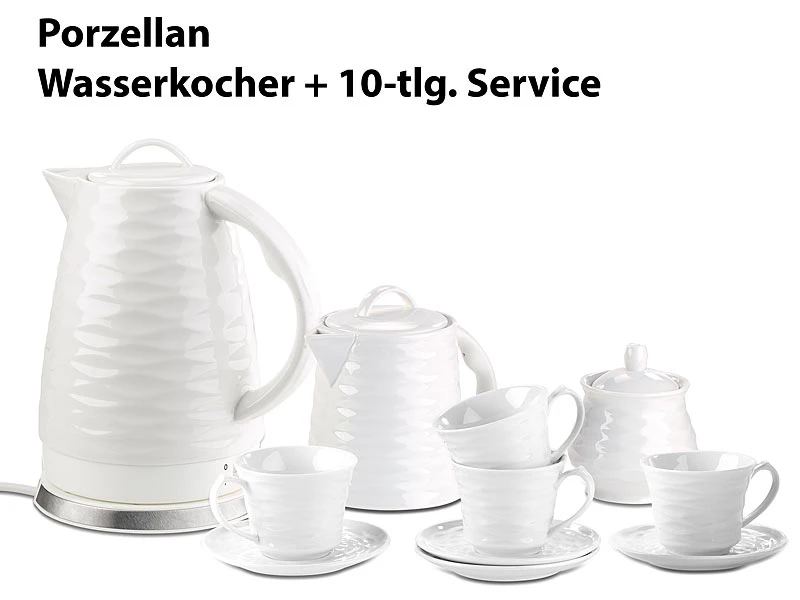Rosenstein & Söhne Wasserkocher Porzellan:Porzell-Wasserkocher WSK-270.rtr, 1,7 L, 1500W Mit Kaffee-/Tee-Service 2 Rosenstein & Söhne Wasserkocher Porzellan:Porzell-Wasserkocher WSK-270.rtr, 1,7 L, 1500W Mit Kaffee-/Tee-Service