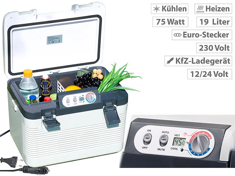 Xcase Elektrokühlbox:Thermoelektrische Kühl-/Wärmebox, LED-Anzeige, 12/24 & 230 V, 19 Liter 3 Xcase Elektrokühlbox:Thermoelektrische Kühl-/Wärmebox, LED-Anzeige, 12/24 & 230 V, 19 Liter