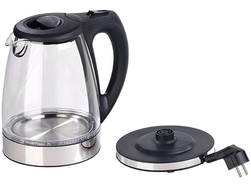 Rosenstein & Söhne Kettle:Glas-Wasserkocher Mit Blauer LED-Beleuchtung, 2.200 Watt, 1,7 Liter 4 Rosenstein & Söhne Kettle:Glas-Wasserkocher Mit Blauer LED-Beleuchtung, 2.200 Watt, 1,7 Liter – Bild 2