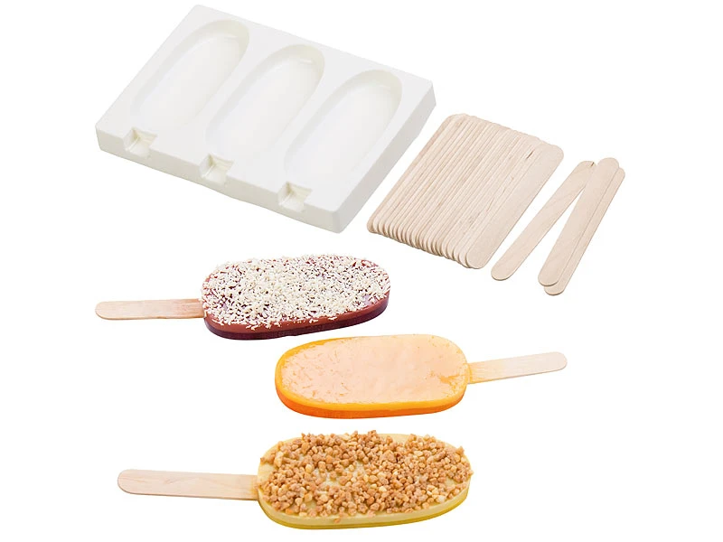 Rosenstein & Söhne Eis-Maker:3 Silikon-Formen Für 9 Eis Am Stiel, Je 80 Ml, Mit 72 Holzstielen 5 Rosenstein & Söhne Eis-Maker:3 Silikon-Formen Für 9 Eis Am Stiel, Je 80 Ml, Mit 72 Holzstielen – Bild 3