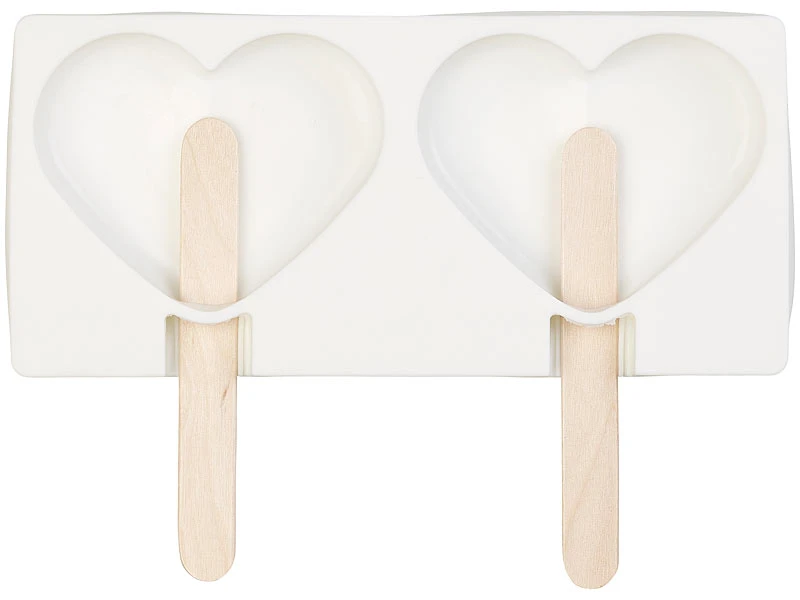 Rosenstein & Söhne Stieleisformen Silikon:Silikon-Form Für 2 Herz-Eis Am Stiel, Je 80 Ml, Mit 24 Holzstielen 9 Rosenstein & Söhne Stieleisformen Silikon:Silikon-Form Für 2 Herz-Eis Am Stiel, Je 80 Ml, Mit 24 Holzstielen – Bild 7