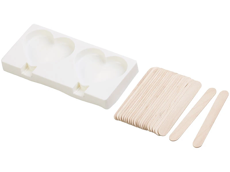 Rosenstein & Söhne Stieleisformen Silikon:Silikon-Form Für 2 Herz-Eis Am Stiel, Je 80 Ml, Mit 24 Holzstielen 4 Rosenstein & Söhne Stieleisformen Silikon:Silikon-Form Für 2 Herz-Eis Am Stiel, Je 80 Ml, Mit 24 Holzstielen – Bild 2