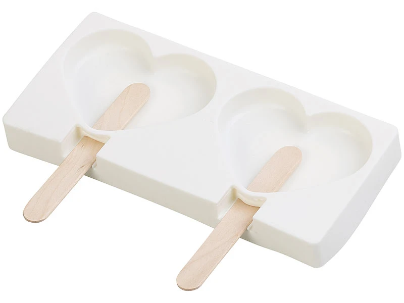 Rosenstein & Söhne Stieleisformen Silikon:Silikon-Form Für 2 Herz-Eis Am Stiel, Je 80 Ml, Mit 24 Holzstielen 5 Rosenstein & Söhne Stieleisformen Silikon:Silikon-Form Für 2 Herz-Eis Am Stiel, Je 80 Ml, Mit 24 Holzstielen – Bild 3