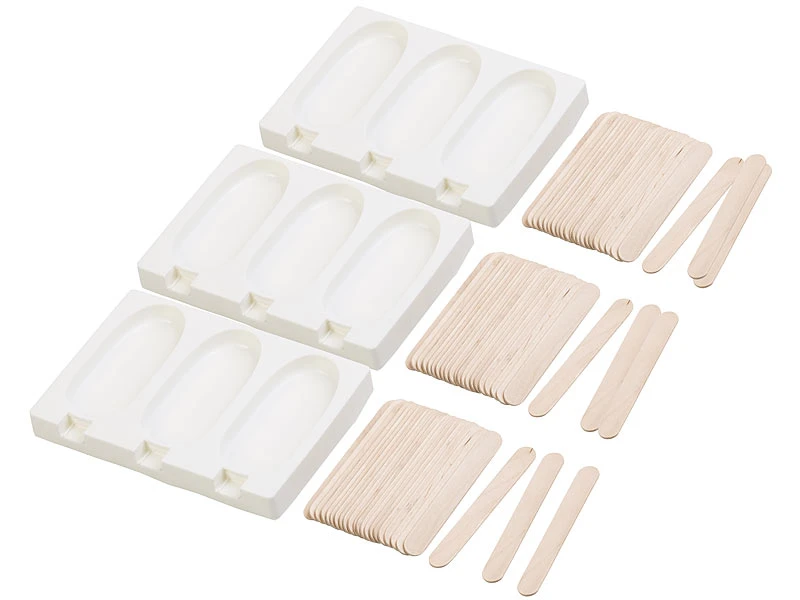 Rosenstein & Söhne Eis-Maker:3 Silikon-Formen Für 9 Eis Am Stiel, Je 80 Ml, Mit 72 Holzstielen 4 Rosenstein & Söhne Eis-Maker:3 Silikon-Formen Für 9 Eis Am Stiel, Je 80 Ml, Mit 72 Holzstielen – Bild 2