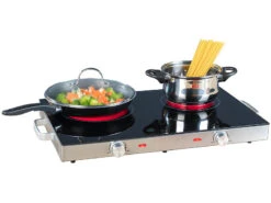 Rosenstein & Söhne Ceran Kochfeld:Glaskeramik-Doppel-Kochfeld Mit Infrarot-Wärme, Ø 17 & 20,5 Cm, 2800 W