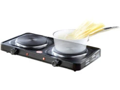 Rosenstein & Söhne Doppelkochplatte:Kompakte Elektrische Doppel-Kochplatte 2.000 Watt, 2x 155 Mm, 5 Stufen