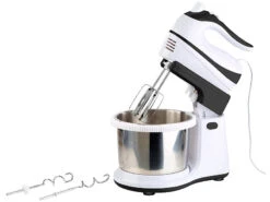 Rosenstein & Söhne Hand Mixer:Handmixer-Set: Rührständer, Edelstahl-Schüssel (Versandrückläufer)
