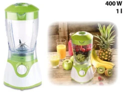 Rosenstein & Söhne Smoothie Maker:Standmixer BR-410 Mit 4-Klingen-Edelstahlmesser, 400 W, 1 L, BPA-frei