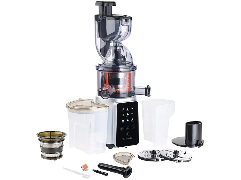 Rosenstein & Söhne Gemüsepresse:3in1-Slow-Juicer & Entsafter Mit Gemüse-Reibe & Eis-Aufsatz, 200 Watt 3 Rosenstein & Söhne Gemüsepresse:3in1-Slow-Juicer & Entsafter Mit Gemüse-Reibe & Eis-Aufsatz, 200 Watt