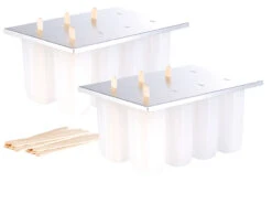 Rosenstein & Söhne Glaceformen:Eis-am-Stiel-Bereiter Mit 8 Eisformen Und 24 Holzstielen, 2er-Set